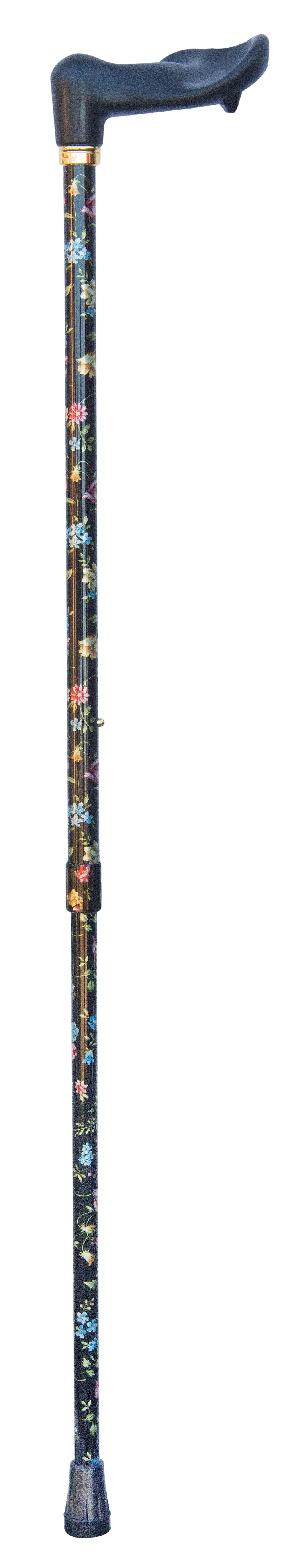 Adjustable Orthopaedic Cane Black Floral - Available in either Right or Left Hand - Image 2