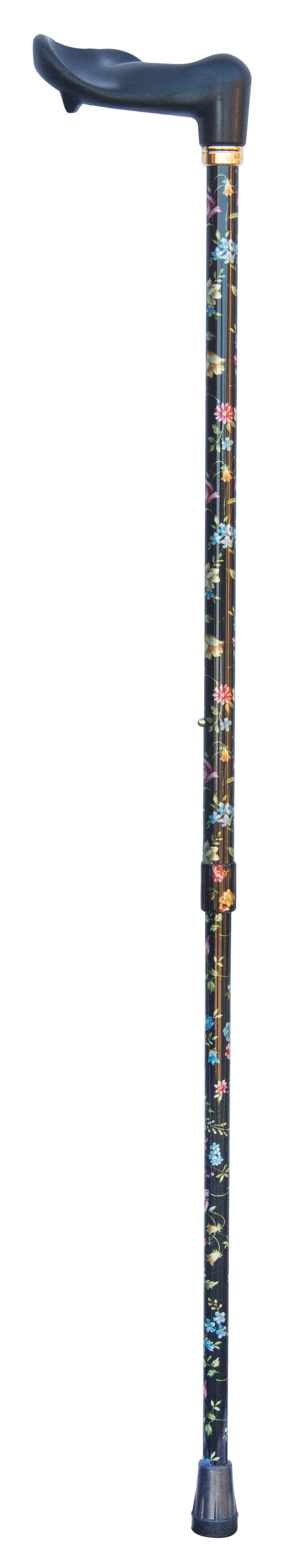 Adjustable Orthopaedic Cane Black Floral - Available in either Right or Left Hand - Image 3