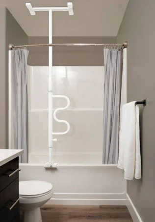 Bathtub Security Pole and Curve Grab Bar - White