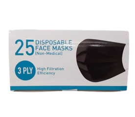 Black 3 ply Disposable Face Masks (Pack of 25) - Image 2