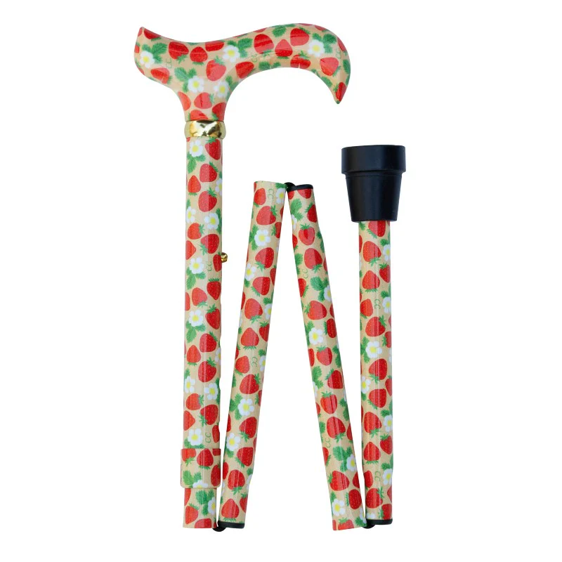 Classic Canes Folding Fashion Derby Cane Strawberries and Cream Design - Image 2