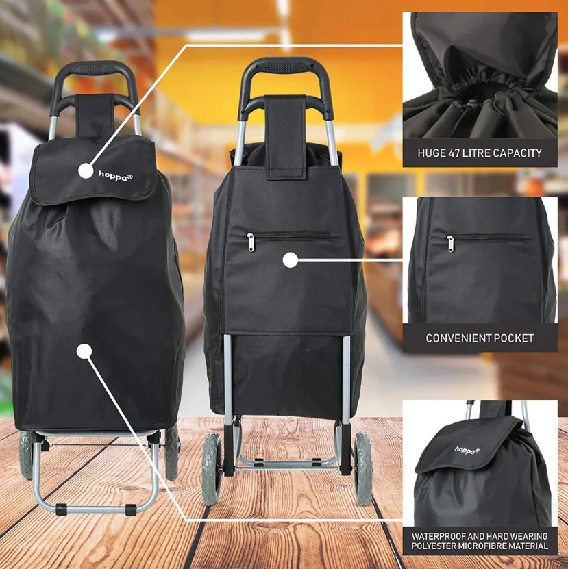 Hoppa 47 litre Lightweight Shopping Trolley - Black - Image 3