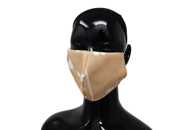 Washable, Reusable Face Mask | Beige with White Flowers