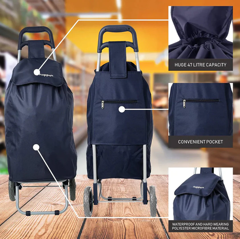 Hoppa 47 litre Lightweight Shopping Trolley - Navy blue - Image 3