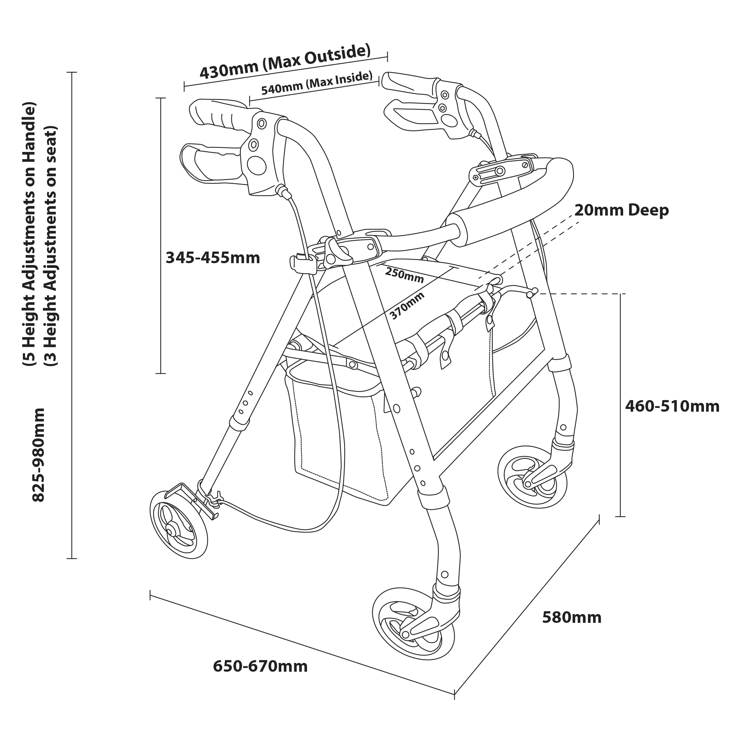 Lightweight Four Wheeled Rollator - Image 9