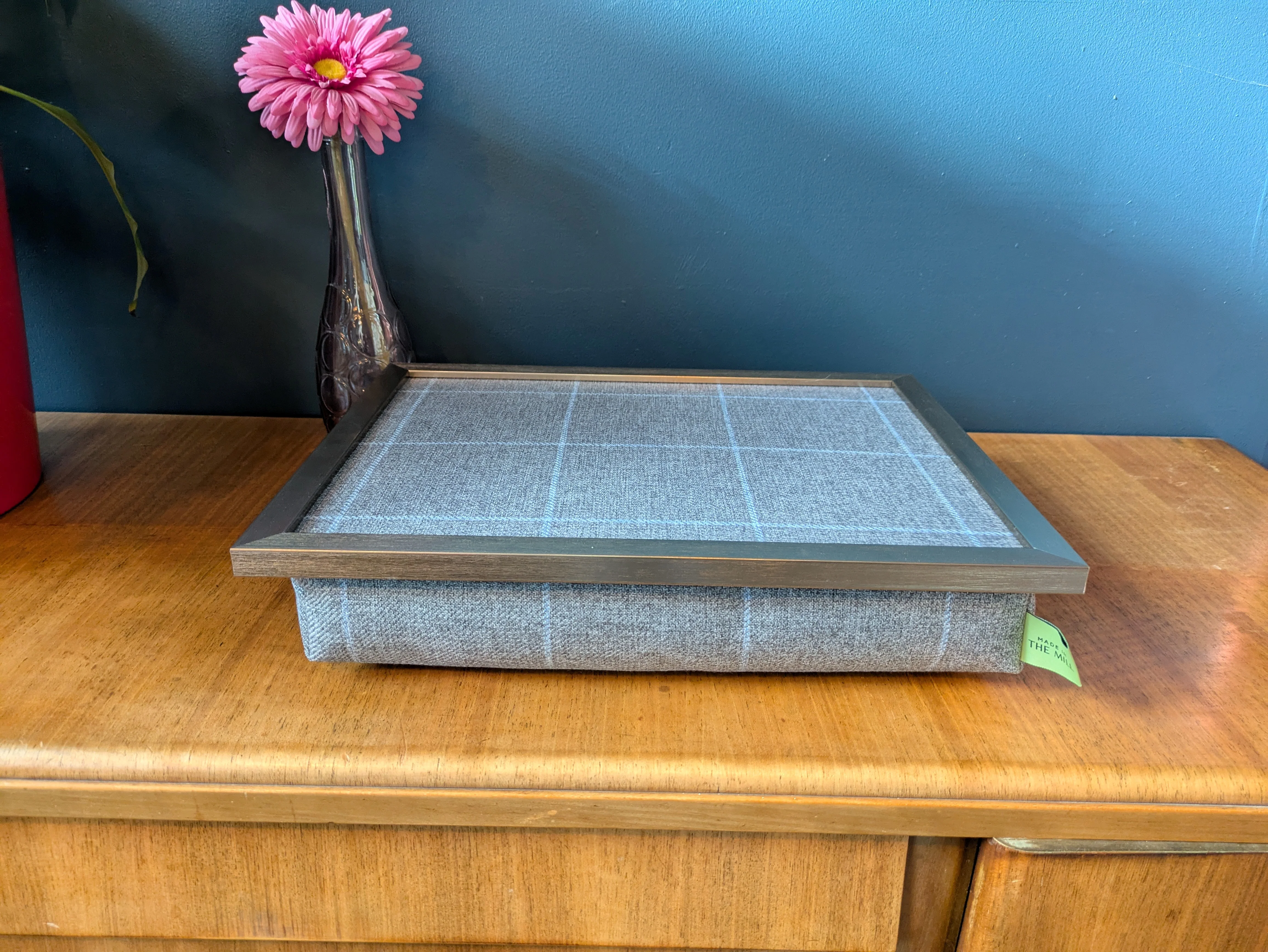 Luxury Grey Setter Tweed Lap Tray with Bean Bag Base from Made in the Mill - Image 3