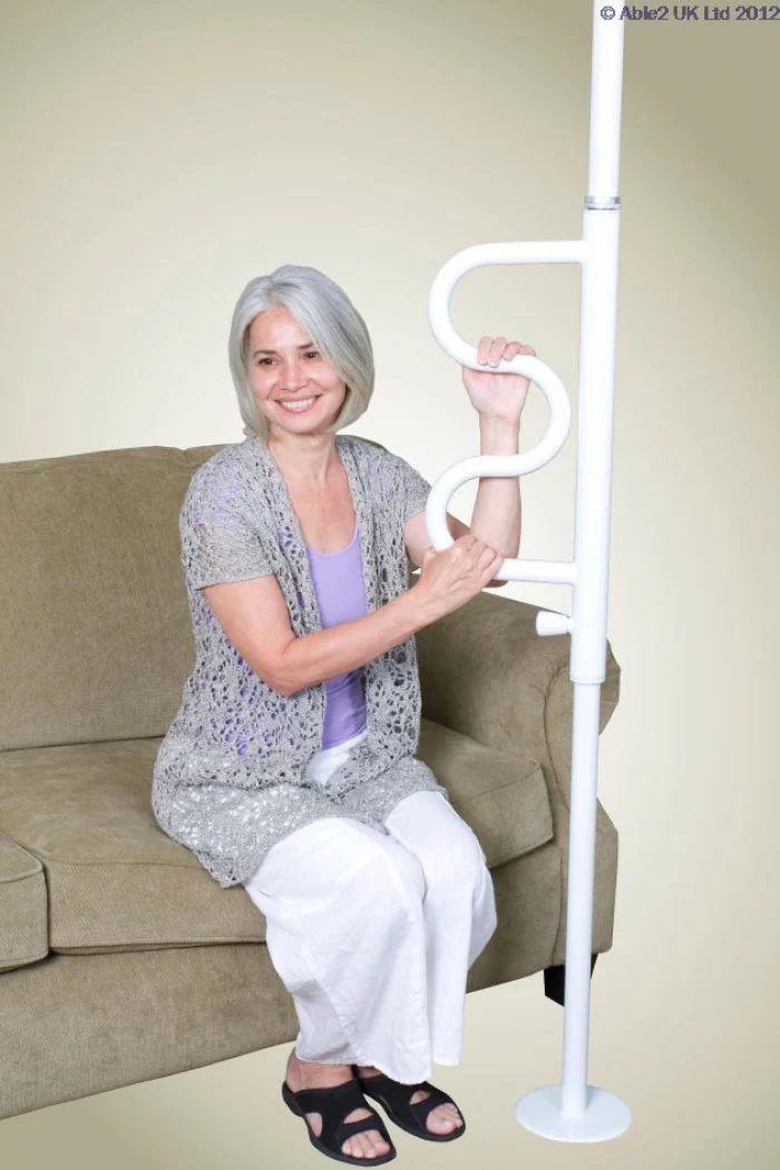 Floor to Ceiling Security Pole with Curved Grab Rail - Image 4
